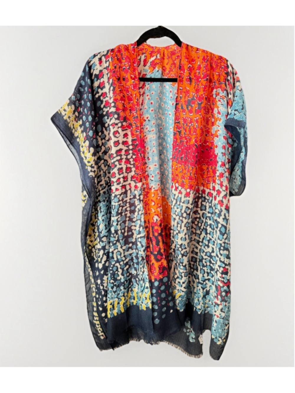 🇺🇸 Boho Sheer Kimono Cover Up One Size Colorful Abstract Print Lightweight - Picture 7 of 8
